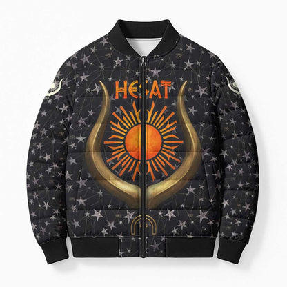 Hesat Solar Horn Symbol Bomber Puffer Jacket Egyptian Cosmic Cow in Starry Milky Way