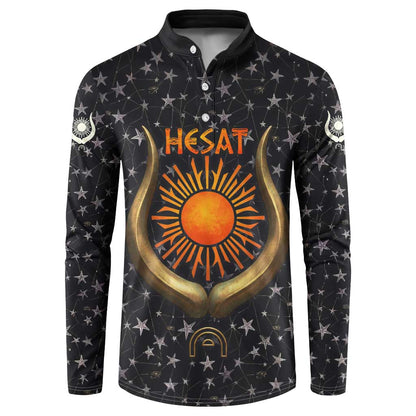 Hesat Solar Horn Symbol Button Sweatshirt Egyptian Cosmic Cow in Starry Milky Way