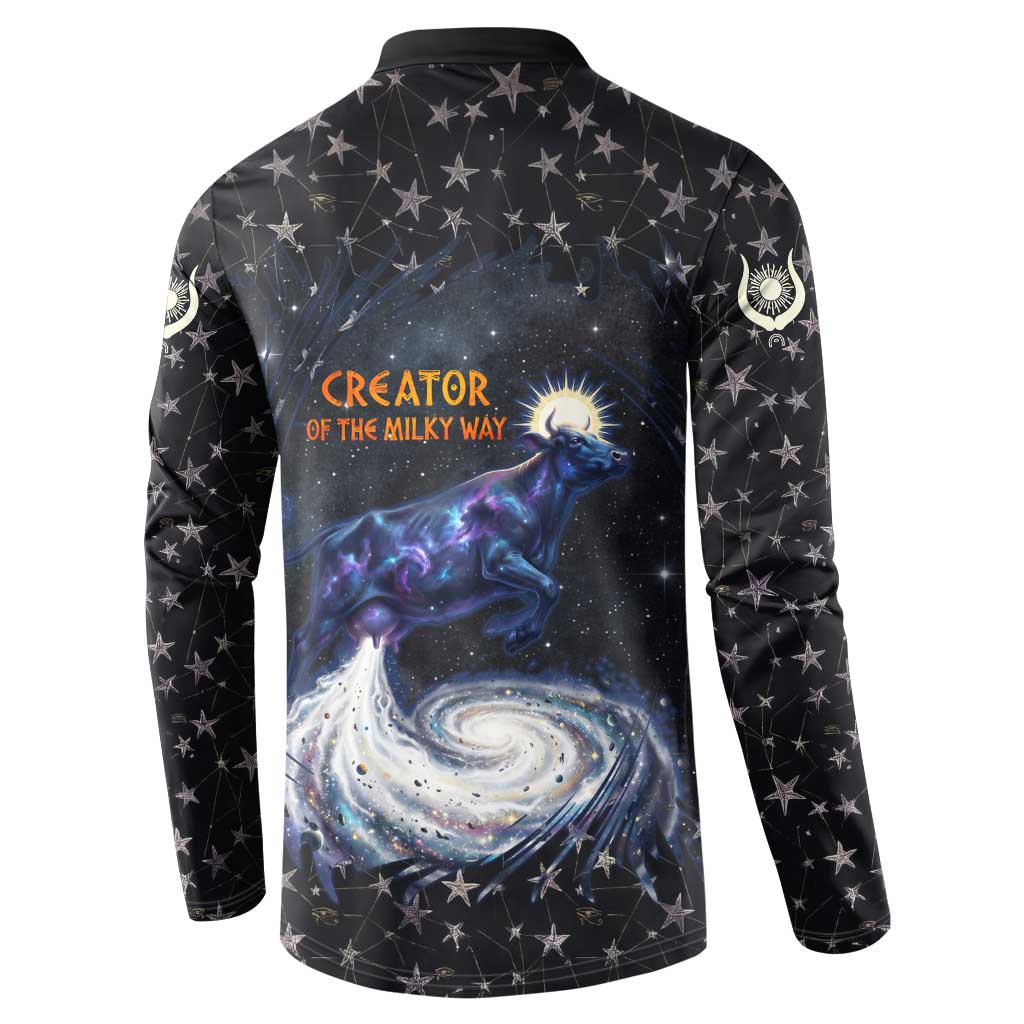 Hesat Solar Horn Symbol Button Sweatshirt Egyptian Cosmic Cow in Starry Milky Way