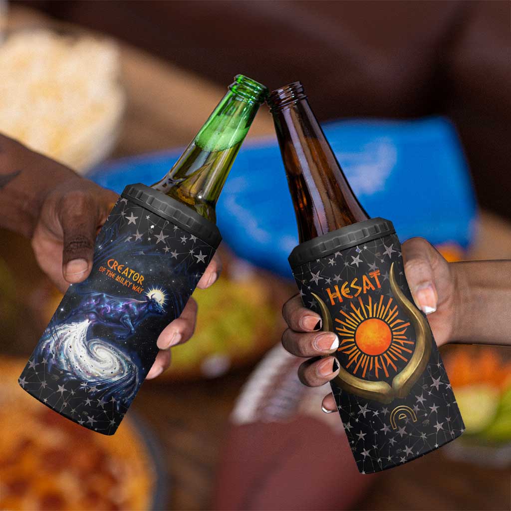 Hesat Solar Horn Symbol 4 in 1 Can Cooler Tumbler Egyptian Cosmic Cow in Starry Milky Way