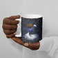 Hesat Solar Horn Symbol Ceramic Mug Egyptian Cosmic Cow in Starry Milky Way