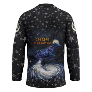 Hesat Solar Horn Symbol Hockey Jersey Egyptian Cosmic Cow in Starry Milky Way