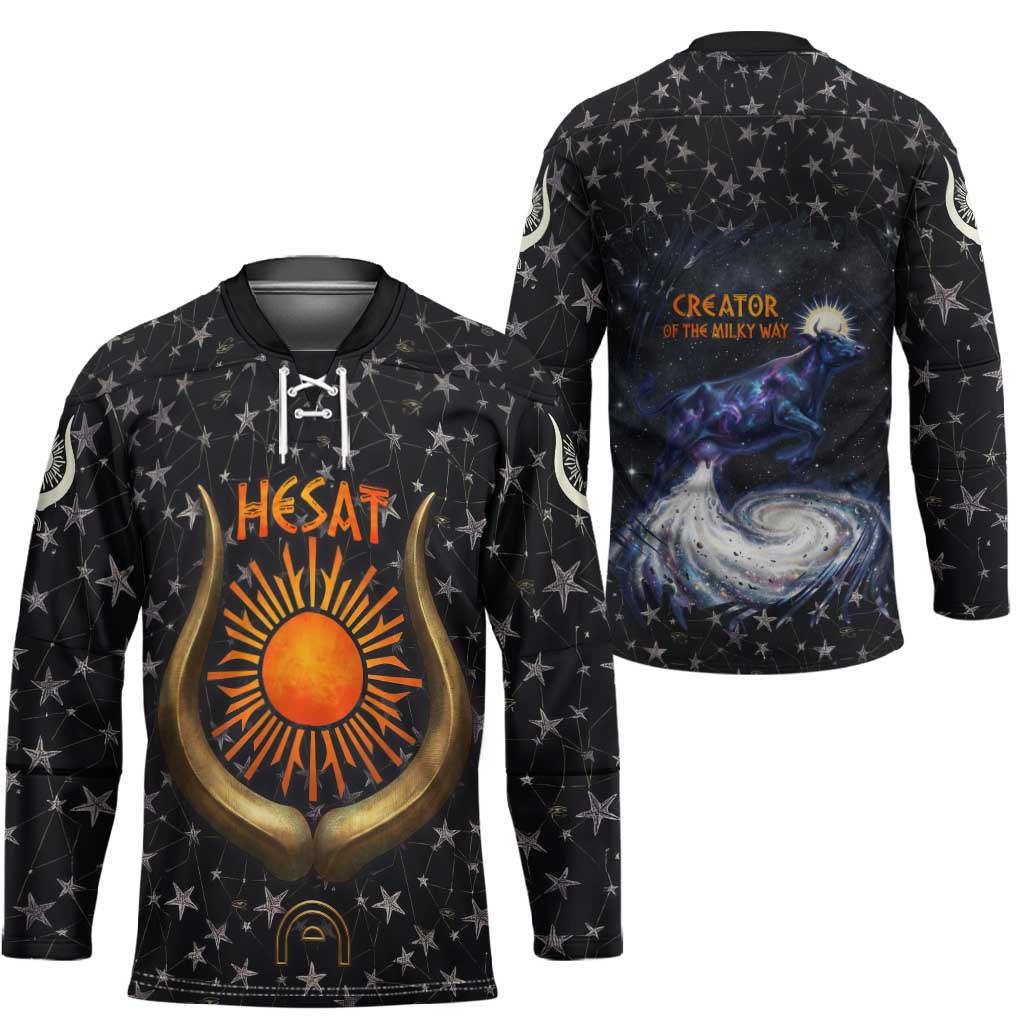 Hesat Solar Horn Symbol Hockey Jersey Egyptian Cosmic Cow in Starry Milky Way