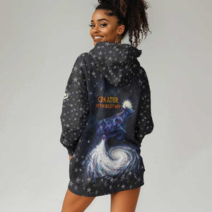 Hesat Solar Horn Symbol Hoodie Dress Egyptian Cosmic Cow in Starry Milky Way