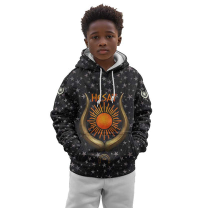 Hesat Solar Horn Symbol Kid Hoodie Egyptian Cosmic Cow in Starry Milky Way