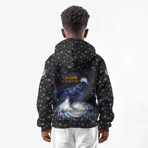 Hesat Solar Horn Symbol Kid Hoodie Egyptian Cosmic Cow in Starry Milky Way