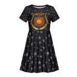 Hesat Solar Horn Symbol Kid Short Sleeve Dress Egyptian Cosmic Cow in Starry Milky Way