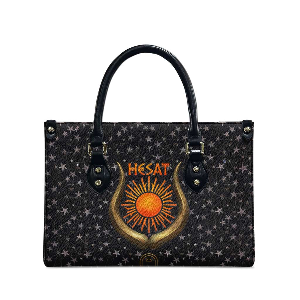 Hesat Solar Horn Symbol Leather Bag Egyptian Cosmic Cow in Starry Milky Way