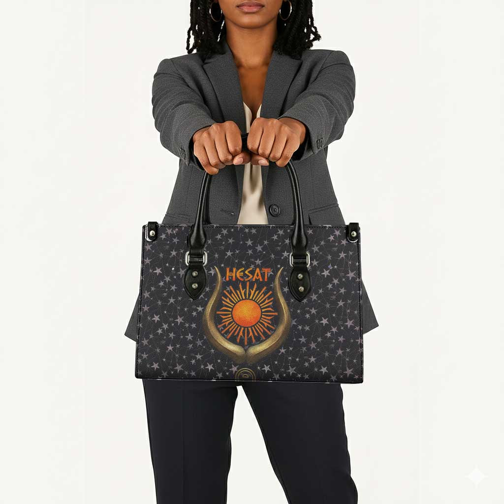 Hesat Solar Horn Symbol Leather Bag Egyptian Cosmic Cow in Starry Milky Way