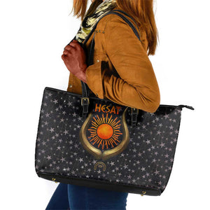 Hesat Solar Horn Symbol Leather Tote Bag Egyptian Cosmic Cow in Starry Milky Way