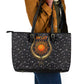 Hesat Solar Horn Symbol Leather Tote Bag Egyptian Cosmic Cow in Starry Milky Way