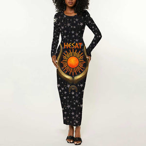 Hesat Solar Horn Symbol Long Sleeve Bodycon Dress Egyptian Cosmic Cow in Starry Milky Way