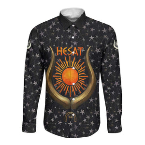 Hesat Solar Horn Symbol Long Sleeve Button Shirt Egyptian Cosmic Cow in Starry Milky Way
