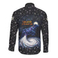 Hesat Solar Horn Symbol Long Sleeve Button Shirt Egyptian Cosmic Cow in Starry Milky Way