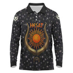 Hesat Solar Horn Symbol Long Sleeve Polo Shirt Egyptian Cosmic Cow in Starry Milky Way