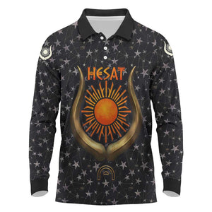 Hesat Solar Horn Symbol Long Sleeve Polo Shirt Egyptian Cosmic Cow in Starry Milky Way