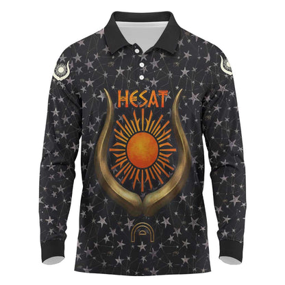 Hesat Solar Horn Symbol Long Sleeve Polo Shirt Egyptian Cosmic Cow in Starry Milky Way