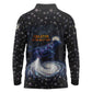 Hesat Solar Horn Symbol Long Sleeve Polo Shirt Egyptian Cosmic Cow in Starry Milky Way