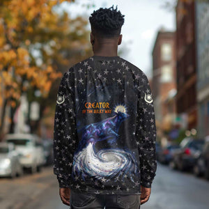 Hesat Solar Horn Symbol Long Sleeve Shirt Egyptian Cosmic Cow in Starry Milky Way