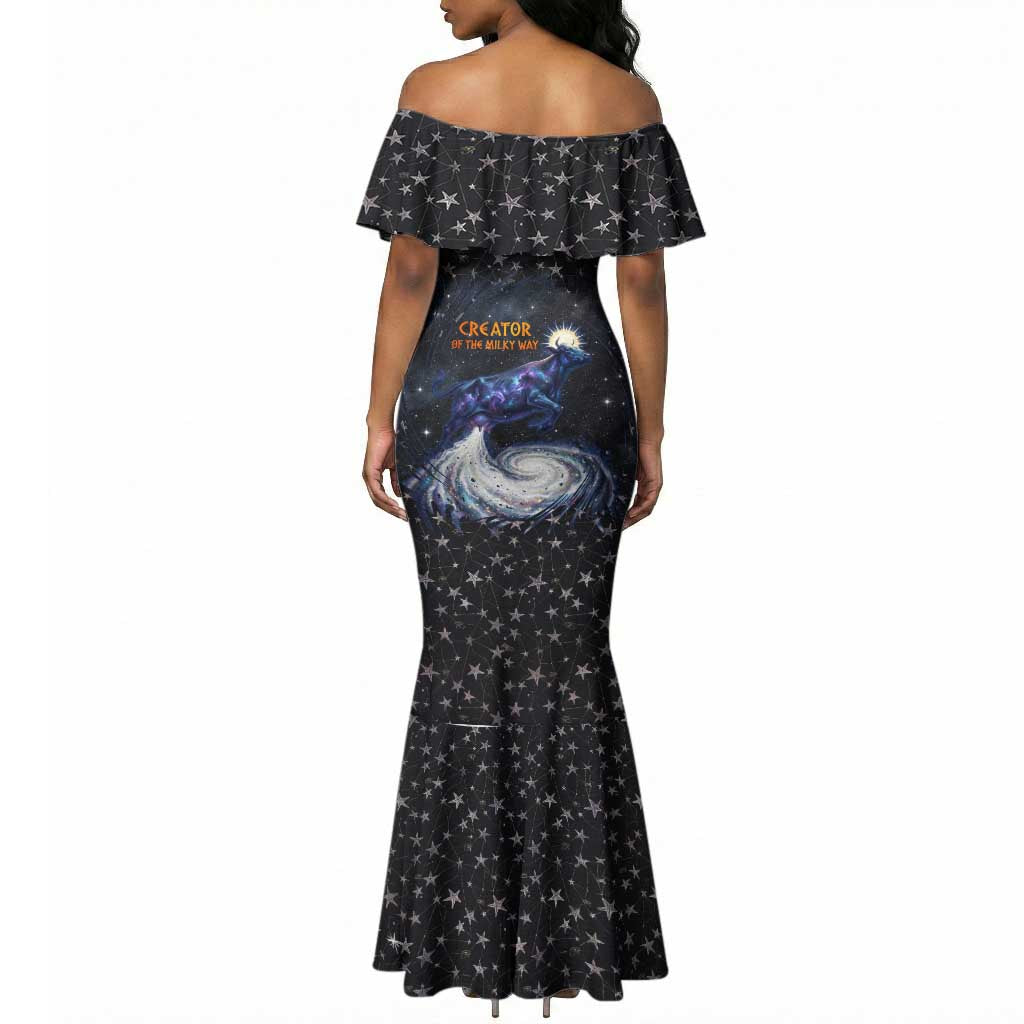 Hesat Solar Horn Symbol Mermaid Dress Egyptian Cosmic Cow in Starry Milky Way