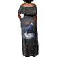 Hesat Solar Horn Symbol Off Shoulder Maxi Dress Egyptian Cosmic Cow in Starry Milky Way