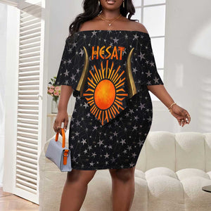 Hesat Solar Horn Symbol Off Shoulder Short Dress Egyptian Cosmic Cow in Starry Milky Way