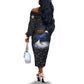 Hesat Solar Horn Symbol Off The Shoulder Long Sleeve Dress Egyptian Cosmic Cow in Starry Milky Way