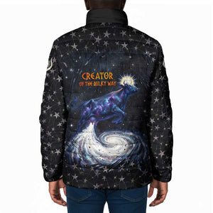 Hesat Solar Horn Symbol Padded Jacket Egyptian Cosmic Cow in Starry Milky Way