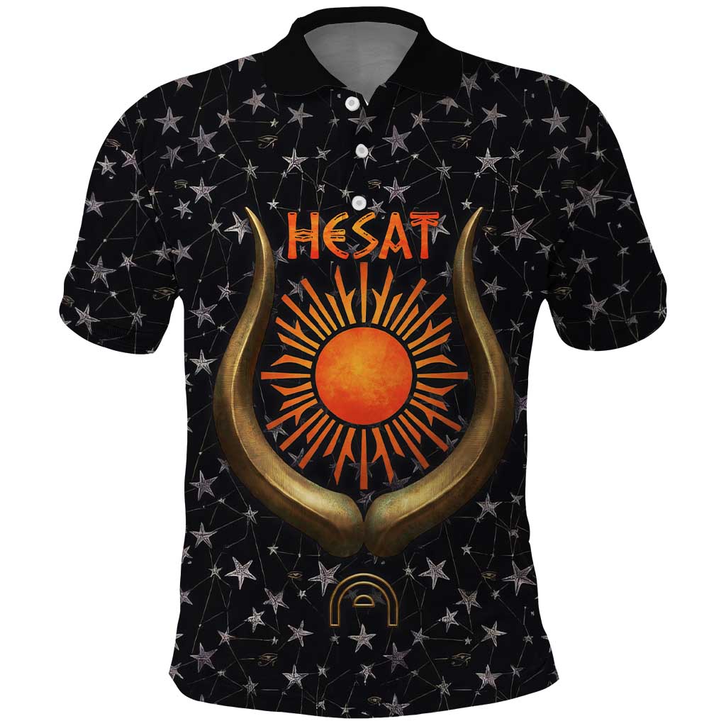 Hesat Solar Horn Symbol Polo Shirt Egyptian Cosmic Cow in Starry Milky Way