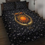 Hesat Solar Horn Symbol Quilt Bed Set Egyptian Cosmic Cow in Starry Milky Way