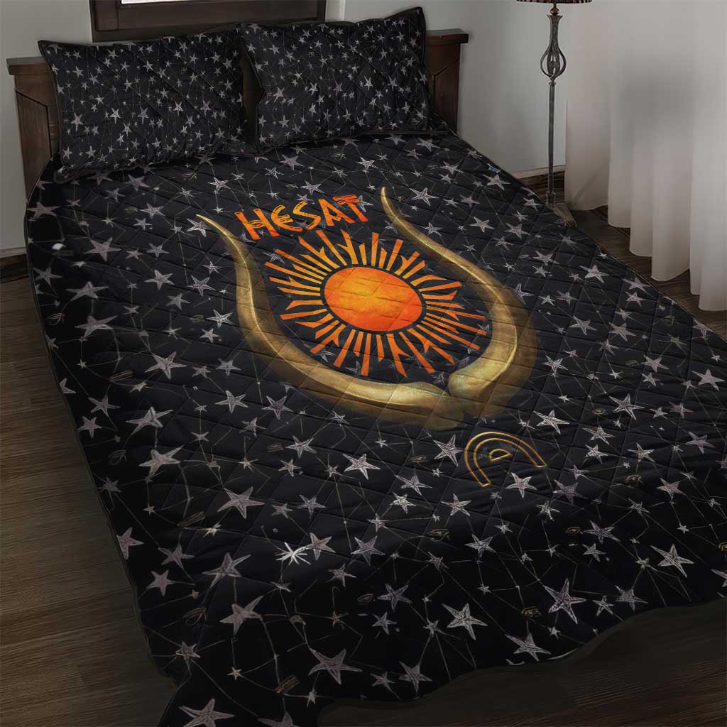 Hesat Solar Horn Symbol Quilt Bed Set Egyptian Cosmic Cow in Starry Milky Way