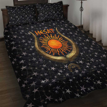 Hesat Solar Horn Symbol Quilt Bed Set Egyptian Cosmic Cow in Starry Milky Way