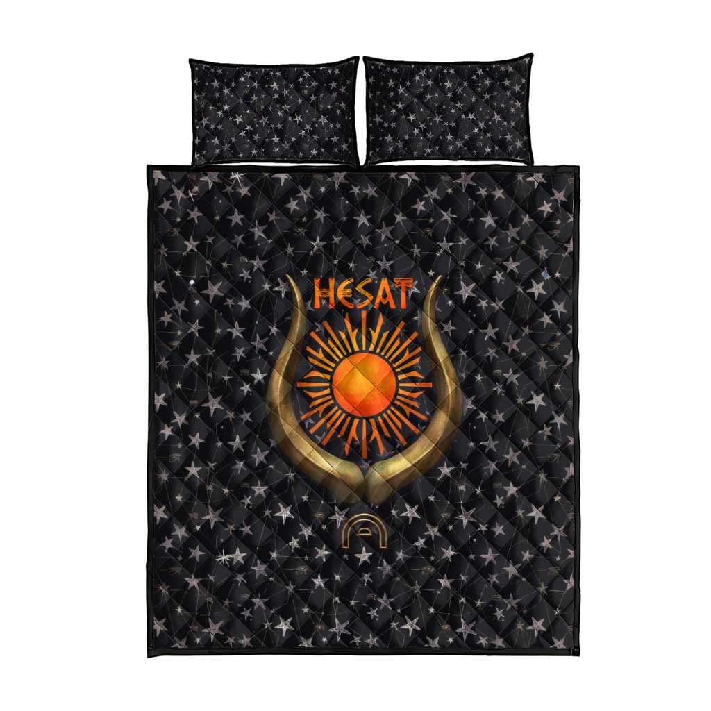 Hesat Solar Horn Symbol Quilt Bed Set Egyptian Cosmic Cow in Starry Milky Way