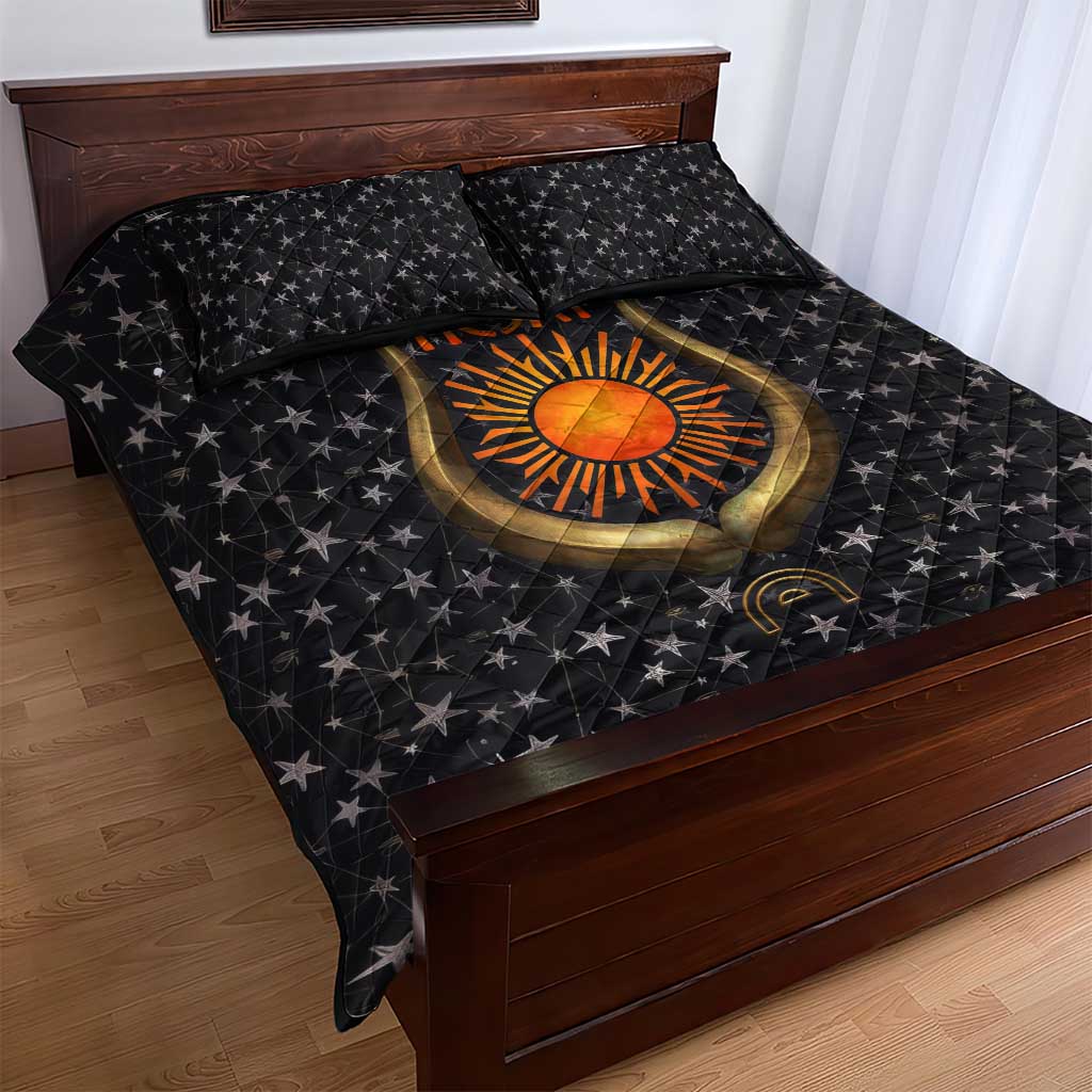 Hesat Solar Horn Symbol Quilt Bed Set Egyptian Cosmic Cow in Starry Milky Way