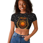 Hesat Solar Horn Symbol Raglan Cropped T shirt Egyptian Cosmic Cow in Starry Milky Way