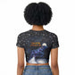 Hesat Solar Horn Symbol Raglan Cropped T shirt Egyptian Cosmic Cow in Starry Milky Way