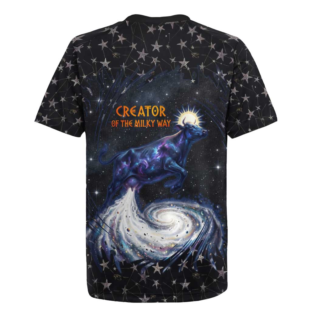 Hesat Solar Horn Symbol Rugby Jersey Egyptian Cosmic Cow in Starry Milky Way