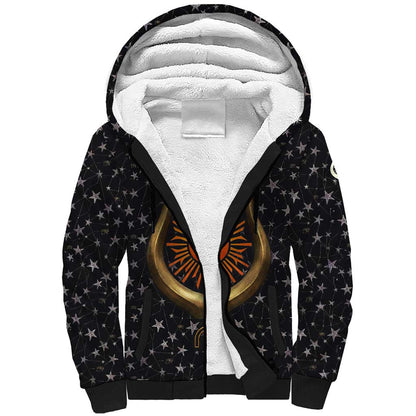 Hesat Solar Horn Symbol Sherpa Hoodie Egyptian Cosmic Cow in Starry Milky Way