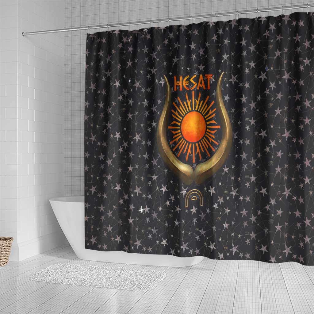 Hesat Solar Horn Symbol Shower Curtain Egyptian Cosmic Cow in Starry Milky Way