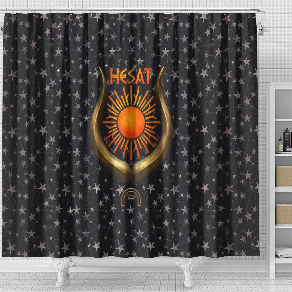 Hesat Solar Horn Symbol Shower Curtain Egyptian Cosmic Cow in Starry Milky Way