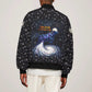Hesat Solar Horn Symbol Sleeve Zip Bomber Jacket Egyptian Cosmic Cow in Starry Milky Way