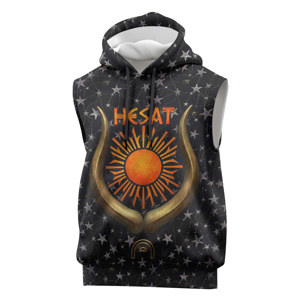 Hesat Solar Horn Symbol Sleeveless Hoodie Egyptian Cosmic Cow in Starry Milky Way