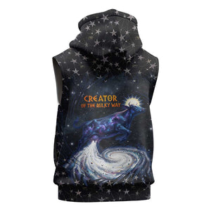 Hesat Solar Horn Symbol Sleeveless Hoodie Egyptian Cosmic Cow in Starry Milky Way