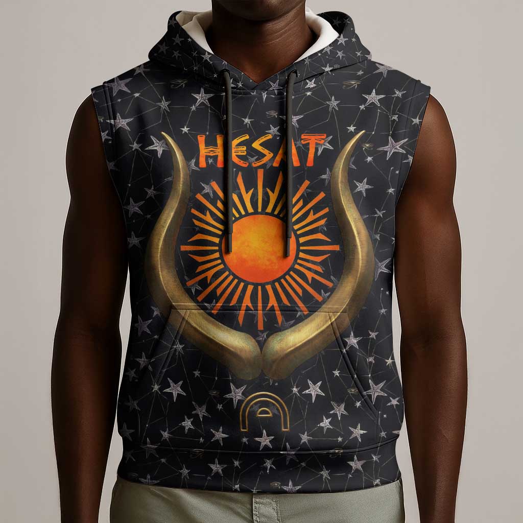 Hesat Solar Horn Symbol Sleeveless Hoodie Egyptian Cosmic Cow in Starry Milky Way