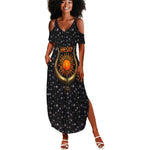 Hesat Solar Horn Symbol Summer Maxi Dress Egyptian Cosmic Cow in Starry Milky Way