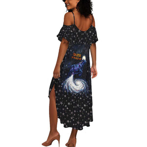 Hesat Solar Horn Symbol Summer Maxi Dress Egyptian Cosmic Cow in Starry Milky Way