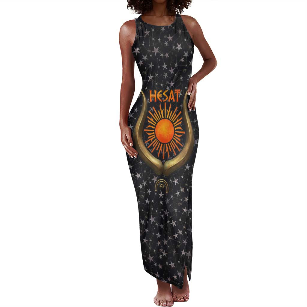 Hesat Solar Horn Symbol Tank Maxi Dress Egyptian Cosmic Cow in Starry Milky Way