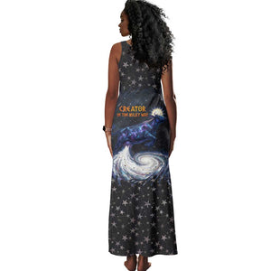 Hesat Solar Horn Symbol Tank Maxi Dress Egyptian Cosmic Cow in Starry Milky Way