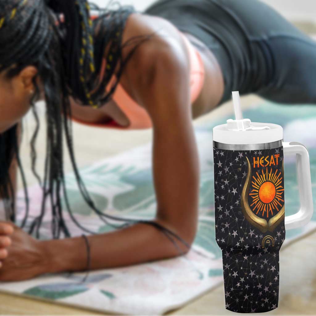 Hesat Solar Horn Symbol Tumbler With Handle Egyptian Cosmic Cow in Starry Milky Way