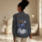 Hesat Solar Horn Symbol Women Casual Shirt Egyptian Cosmic Cow in Starry Milky Way